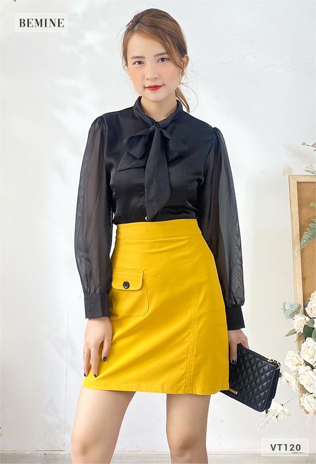 VT120VANG - Chân váy túi hông chỉ nổi