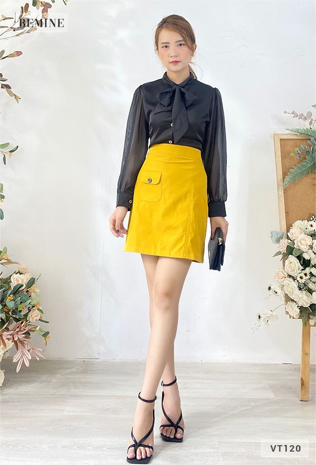 VT120VANG - Chân váy túi hông chỉ nổi