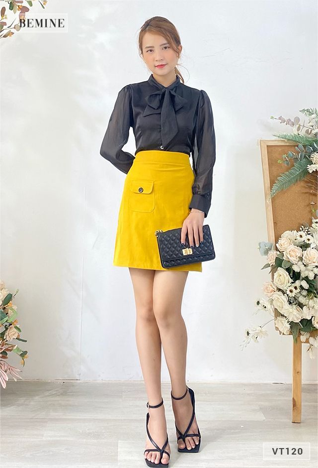VT120VANG - Chân váy túi hông chỉ nổi