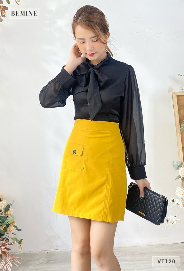 VT120VANG - Chân váy túi hông chỉ nổi