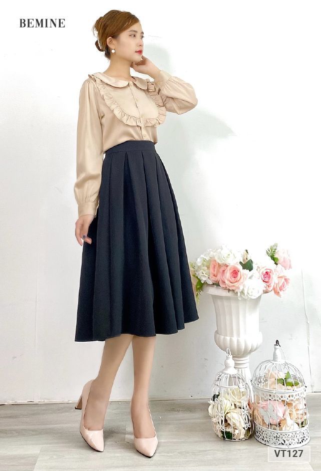 VT127DEN - Chân váy dài xếp ly đều
