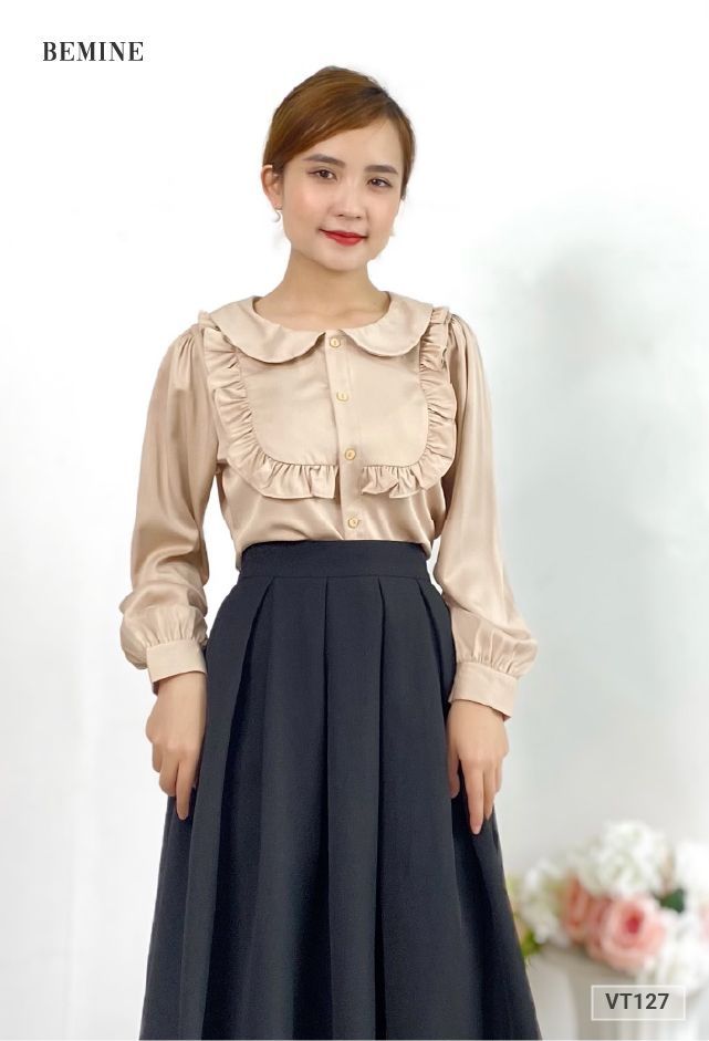 VT127DEN - Chân váy dài xếp ly đều