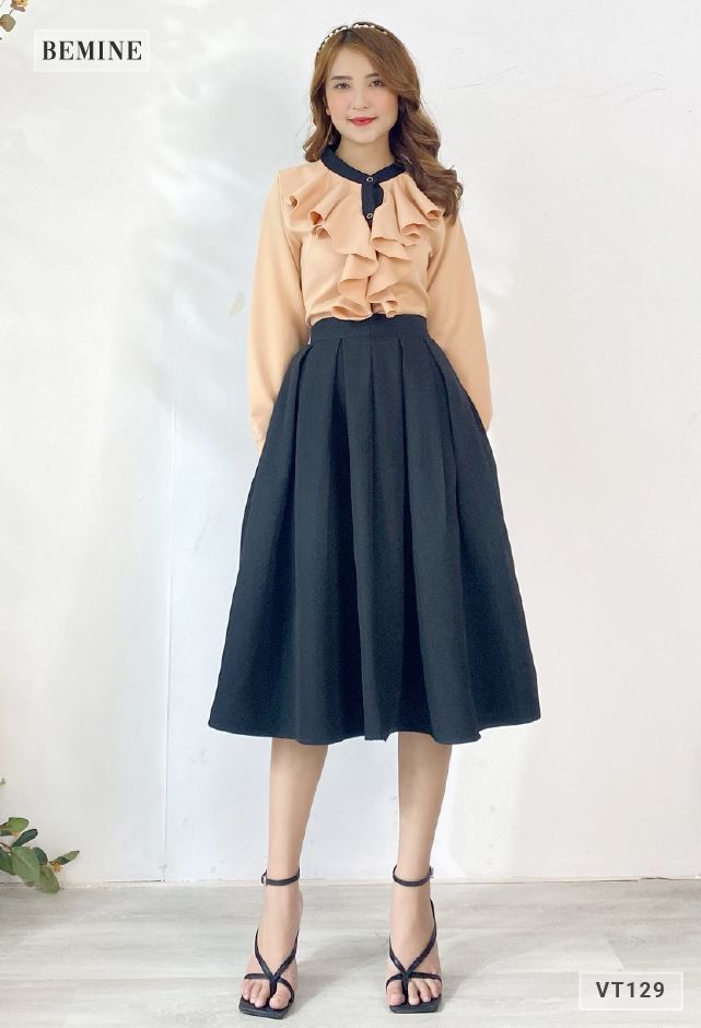 VT129ĐEN - Chân váy xếp ly lớn
