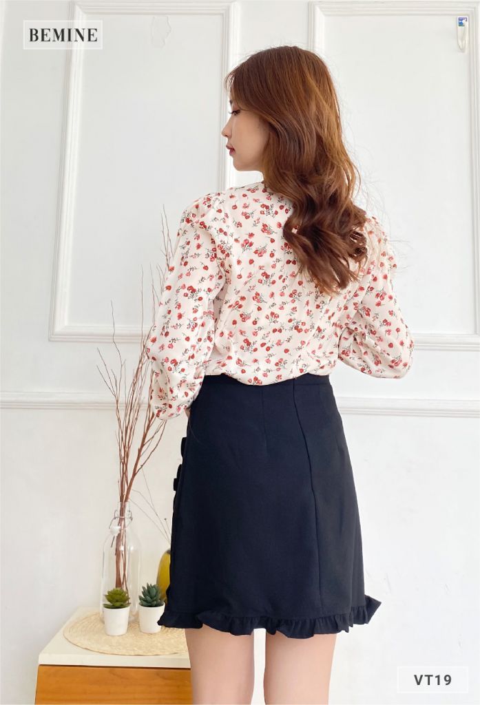 VT19DEN - Chân váy đen xếp bèo
