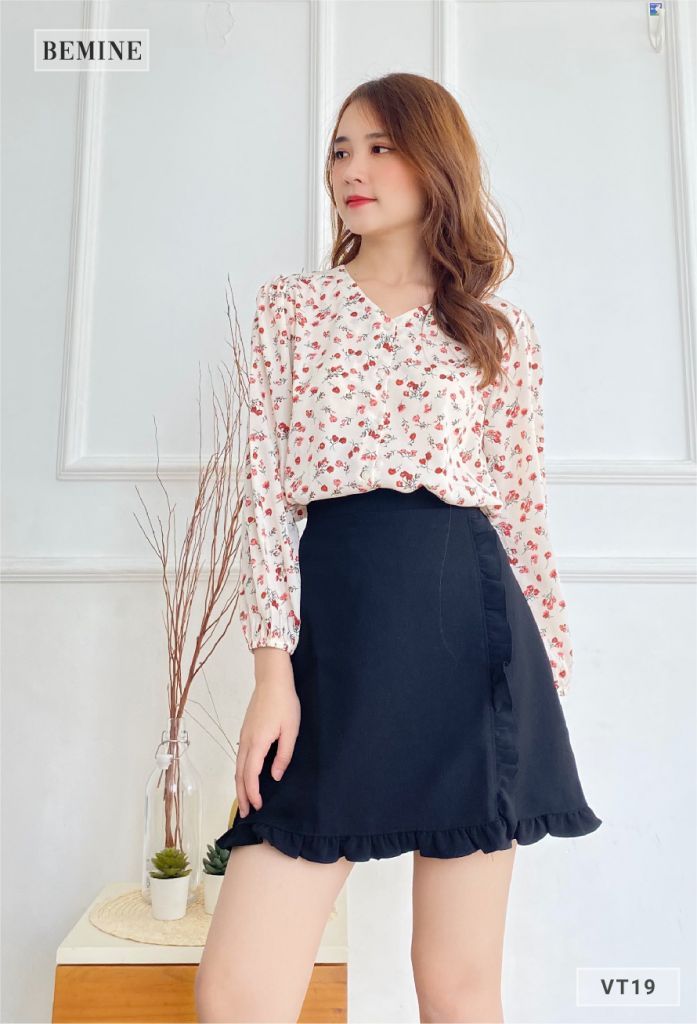 VT19DEN - Chân váy đen xếp bèo