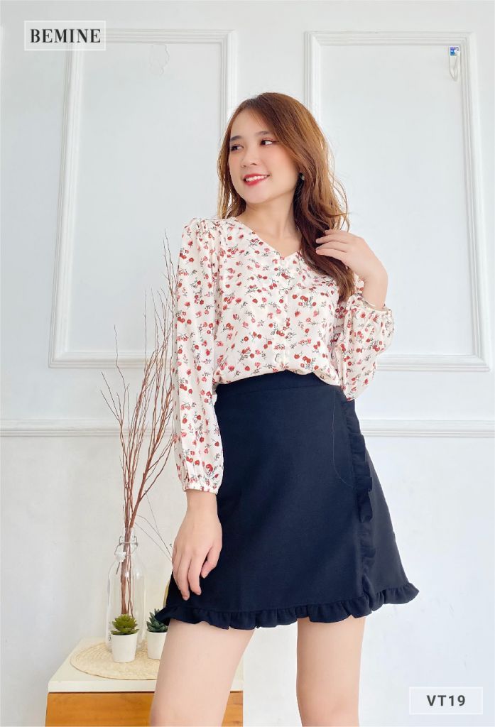 VT19DEN - Chân váy đen xếp bèo