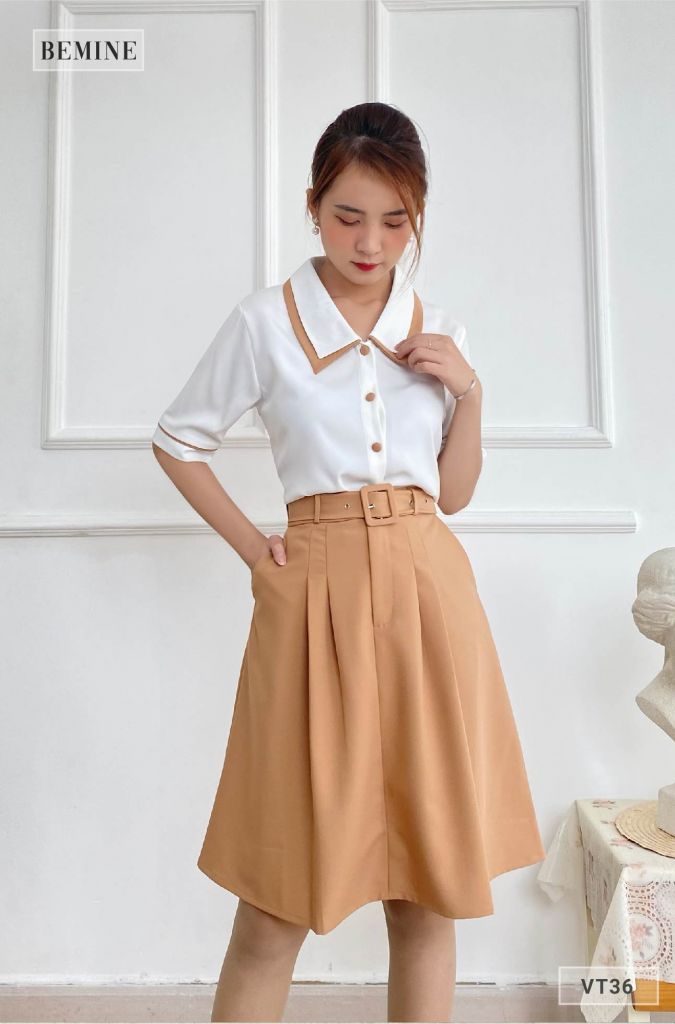 VT36DA - Chân váy suông xếp ly tùng