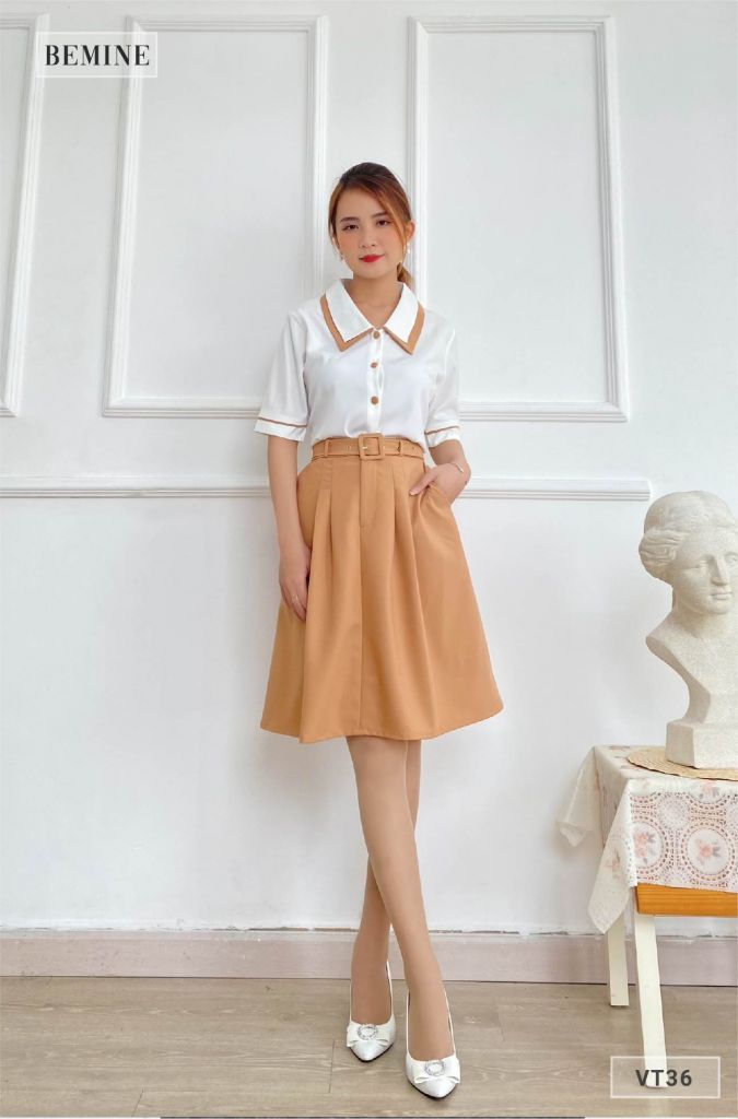 VT36DA - Chân váy suông xếp ly tùng