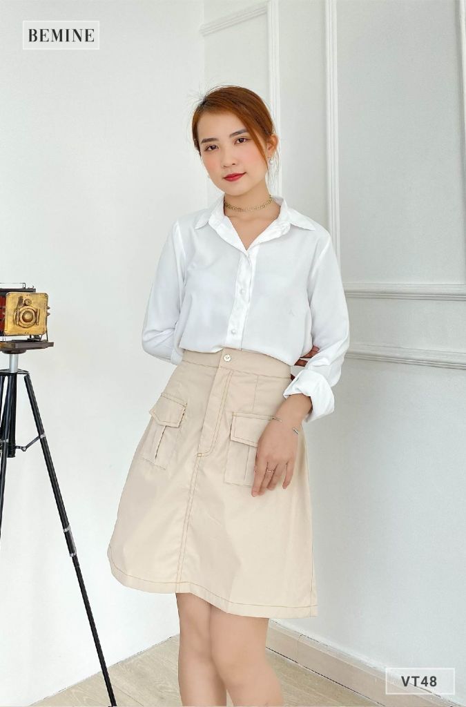 VT48DA - Chân váy chỉ nổi 2 túi