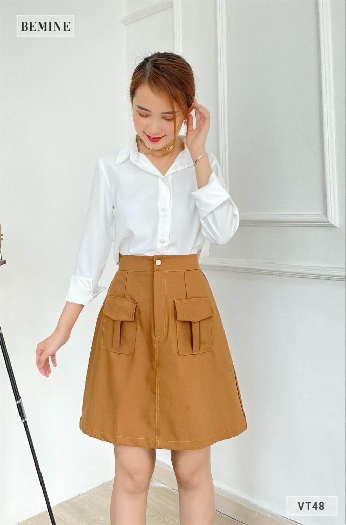 VT48NAU - Chân váy chỉ nổi 2 túi
