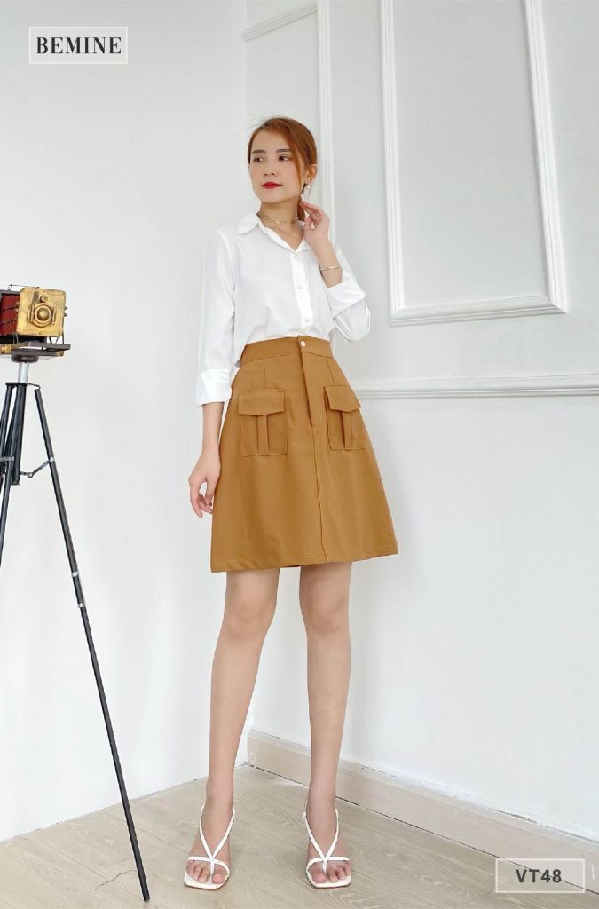 VT48NAU - Chân váy chỉ nổi 2 túi