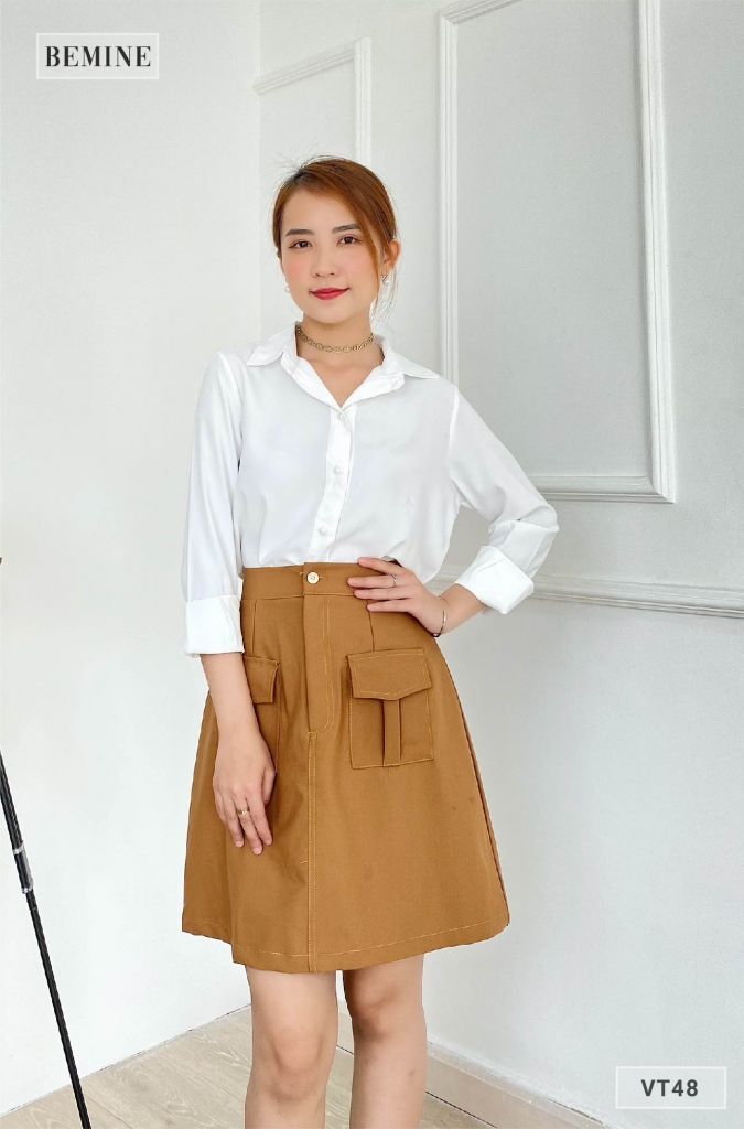 VT48NAU - Chân váy chỉ nổi 2 túi