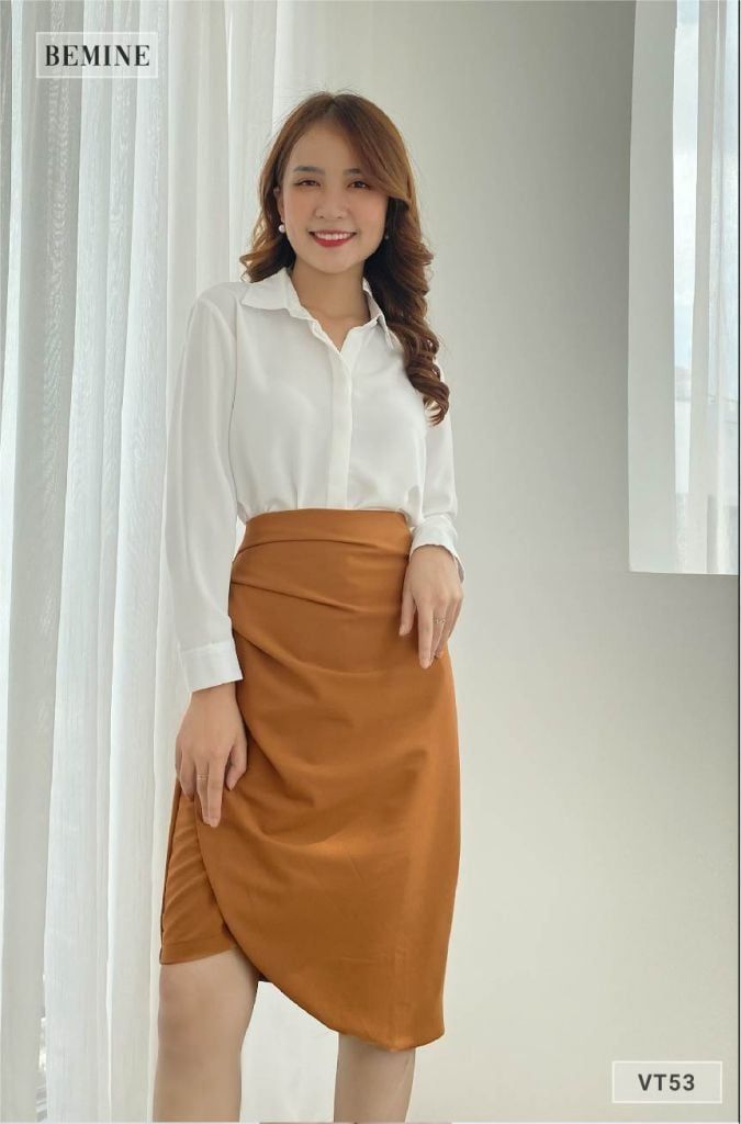 VT53NAU - Chân váy xếp ly đắp tà
