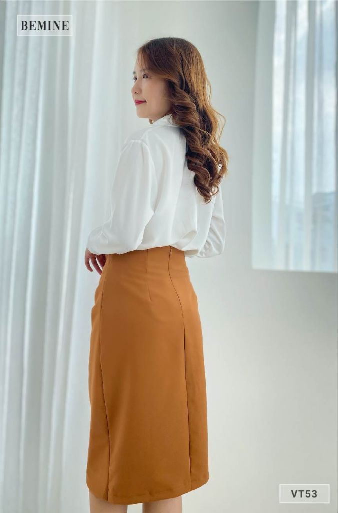 VT53NAU - Chân váy xếp ly đắp tà