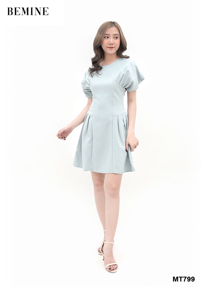MT799XANH - Đầm xếp ly ngực tay cánh dơi
