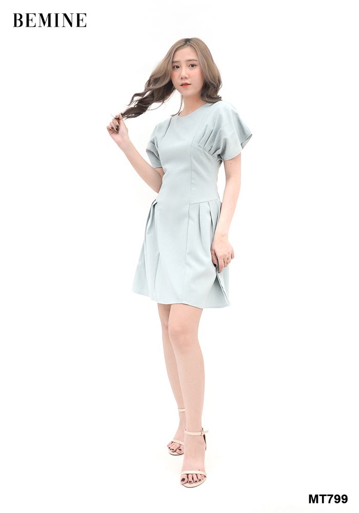 MT799XANH - Đầm xếp ly ngực tay cánh dơi