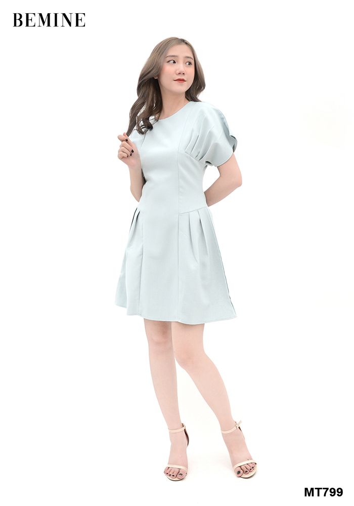 MT799XANH - Đầm xếp ly ngực tay cánh dơi