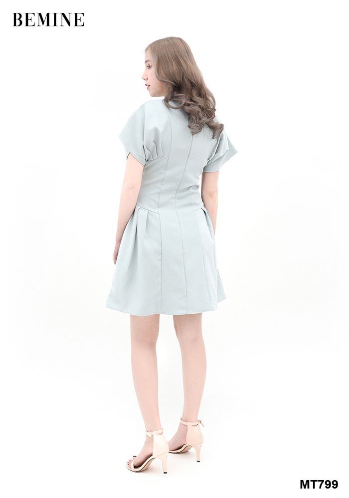 MT799XANH - Đầm xếp ly ngực tay cánh dơi