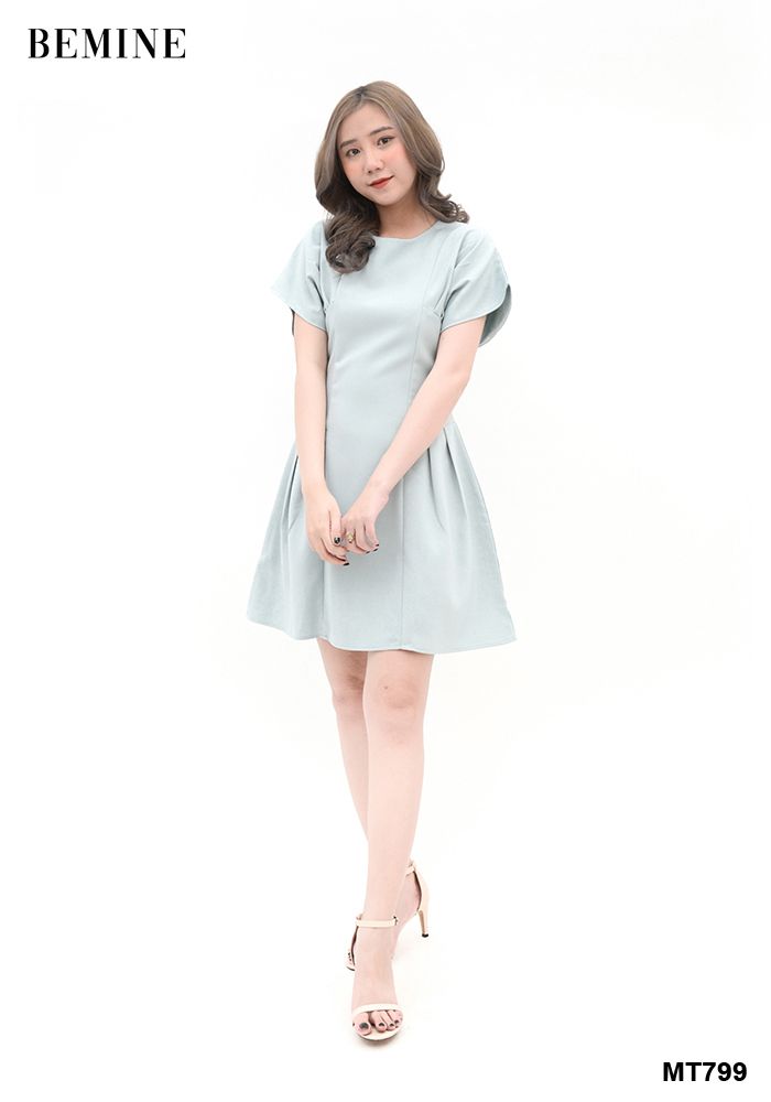 MT799XANH - Đầm xếp ly ngực tay cánh dơi