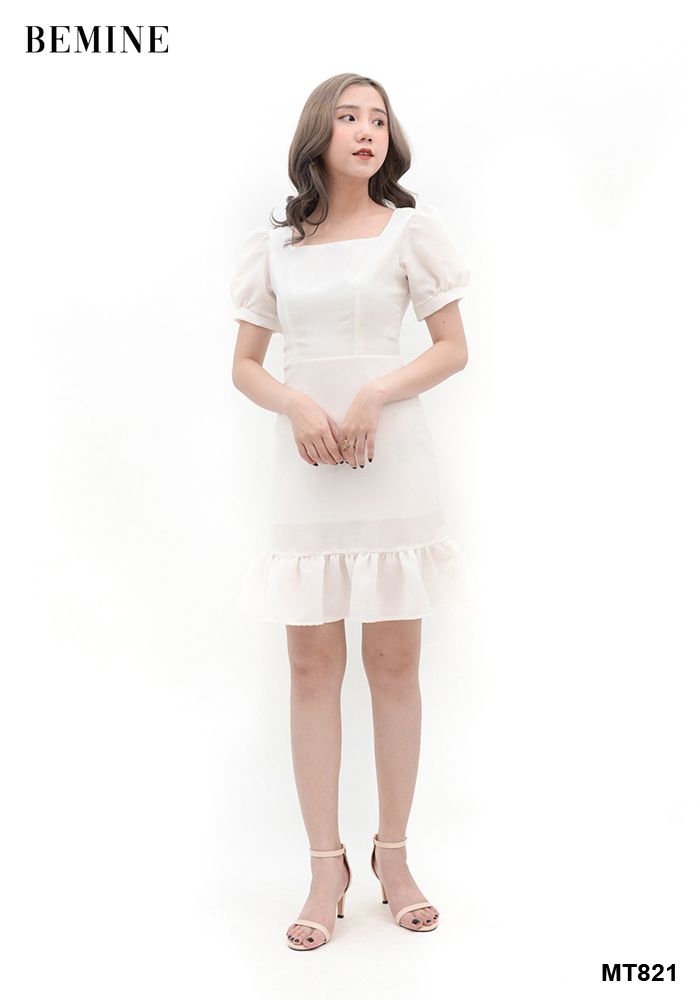 MT821TRANG - Đầm 2 lớp nhúng bo tay bèo lai
