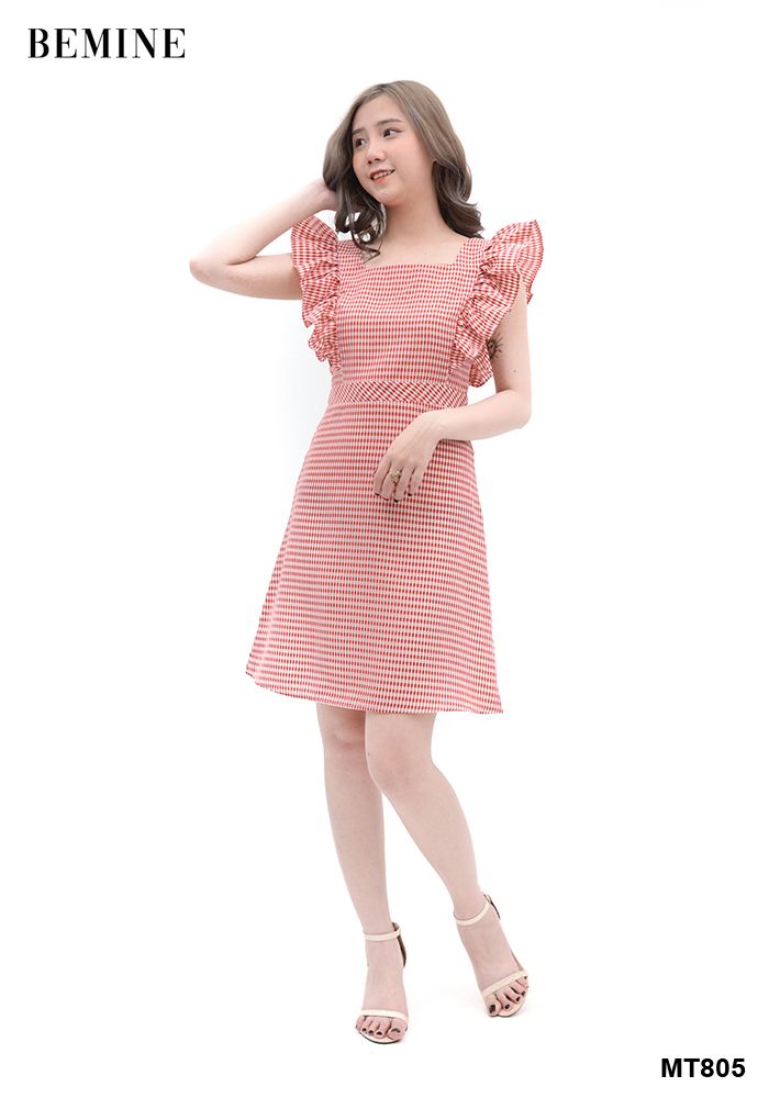 MT805DO - Đầm caro bèo tay