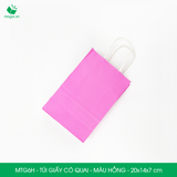  MTG6H - 20x14x7 cm - Túi giấy có quai màu hồng 