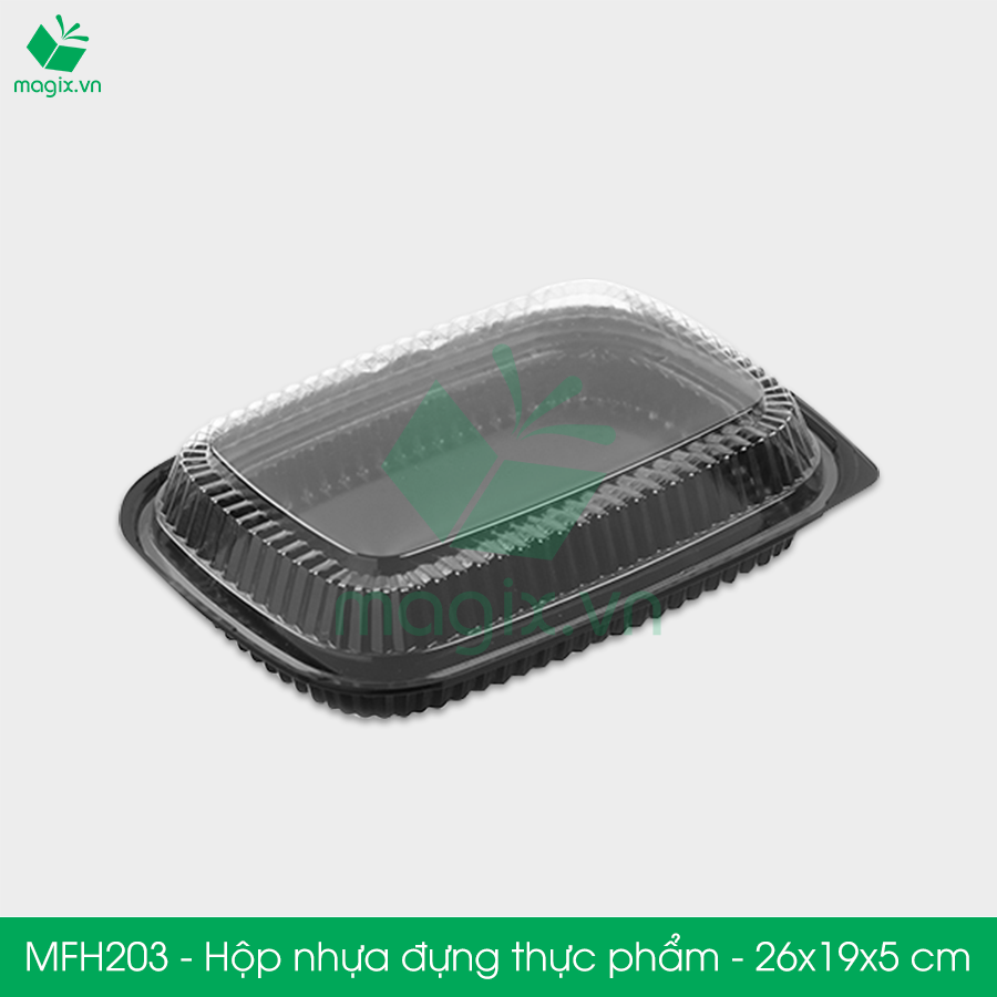 MFH203 - Hộp nhựa đế đen nắp trong HT203 - 26x19x5 cm