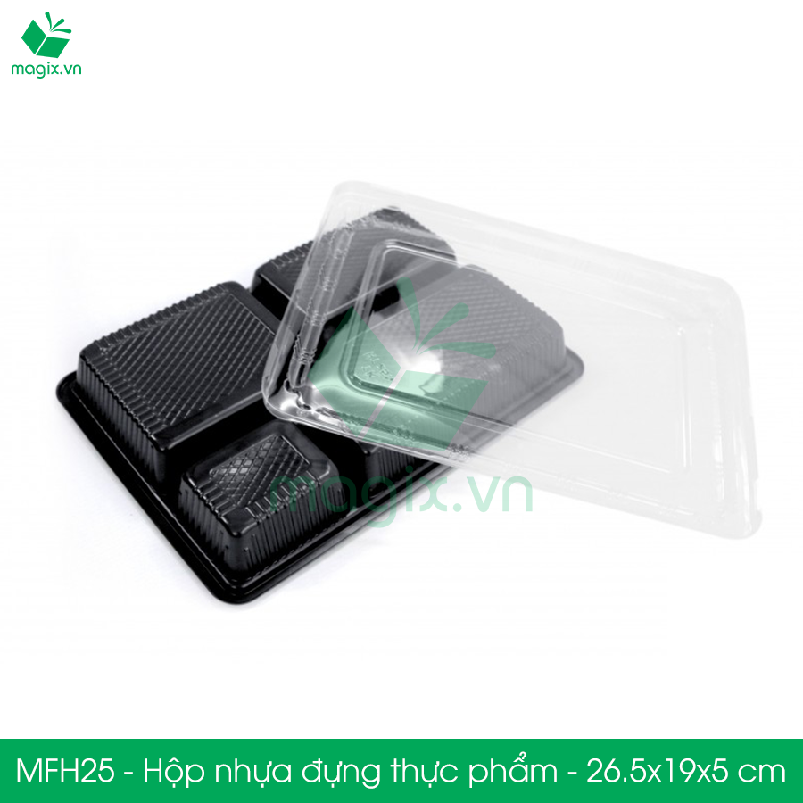 MFH25 - Hộp nhựa đế đen nắp trong HT25 - 26.5x19x5 cm