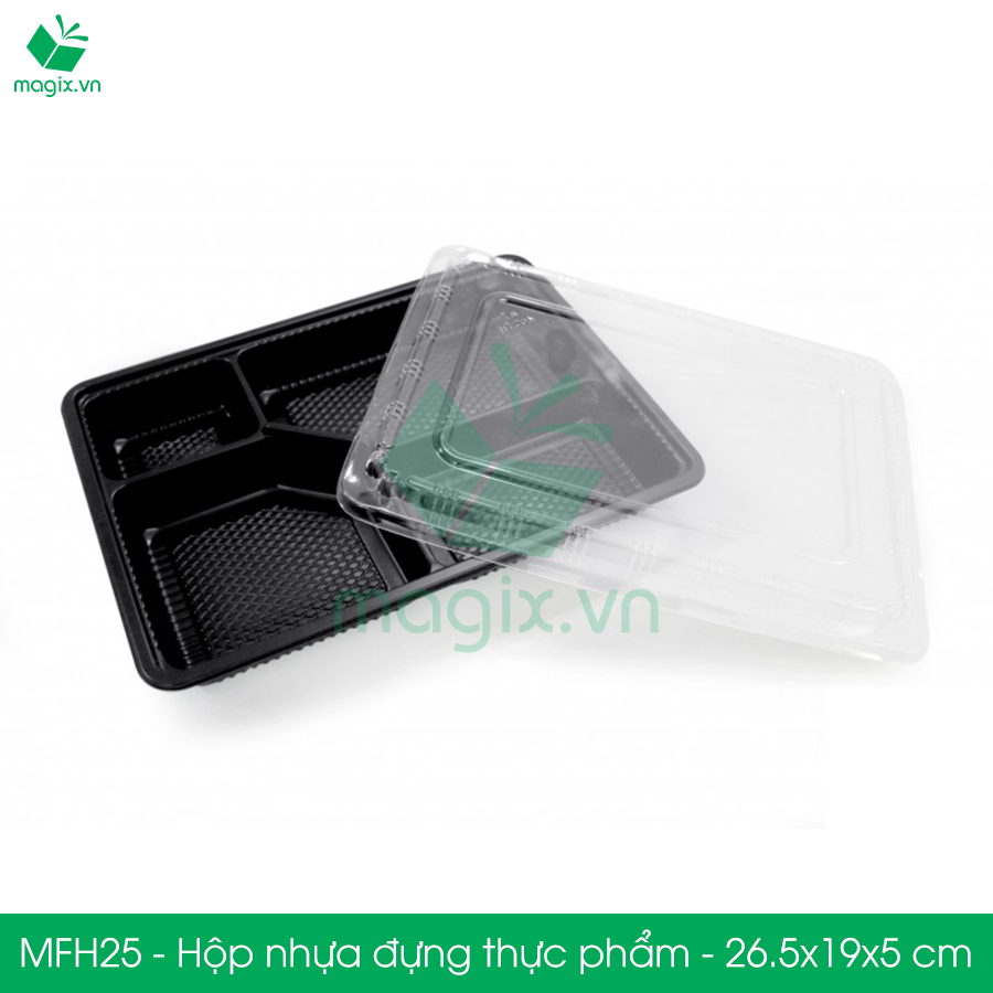 MFH25 - Hộp nhựa đế đen nắp trong HT25 - 26.5x19x5 cm