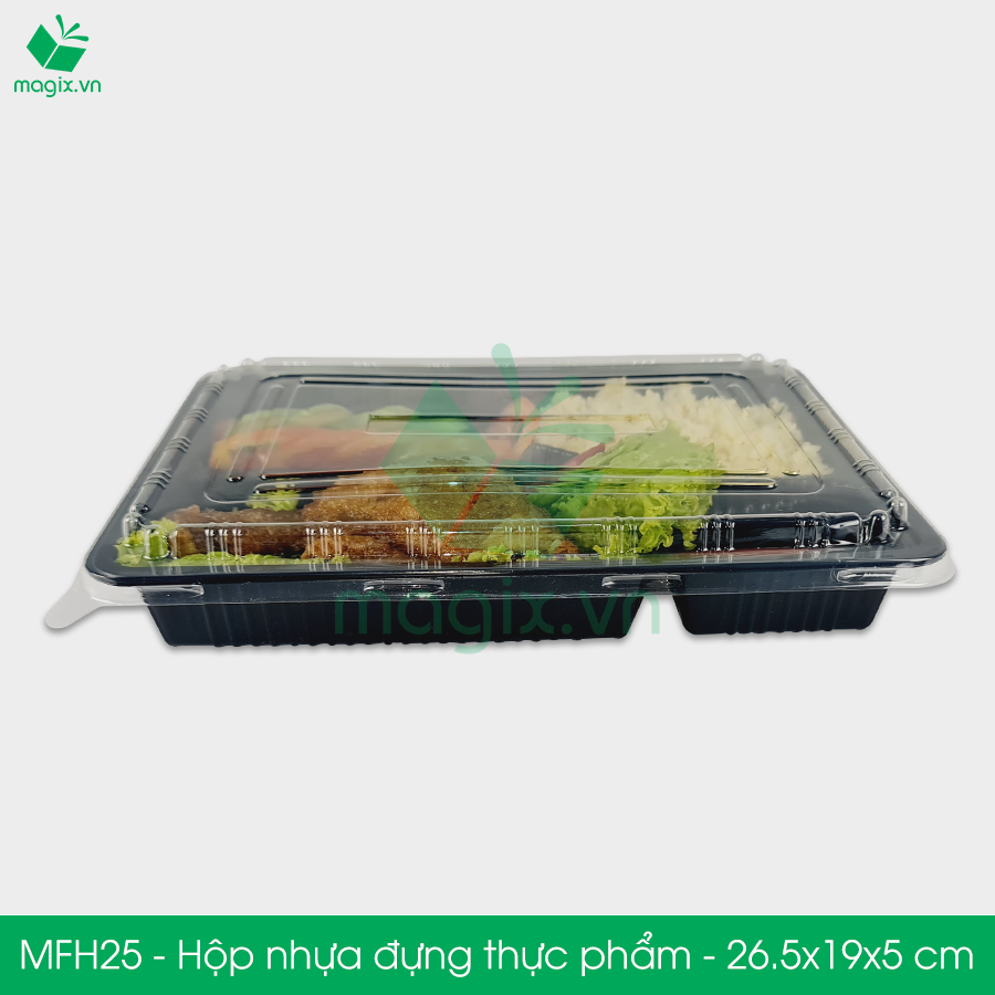 MFH25 - Hộp nhựa đế đen nắp trong HT25 - 26.5x19x5 cm