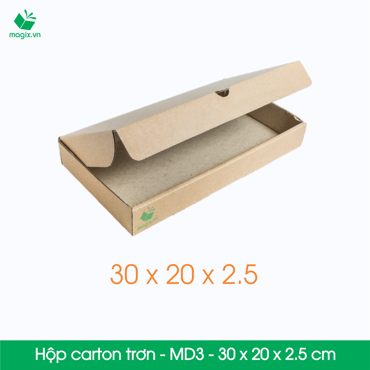 MD3 - 30x20x2.5 cm - Thùng hộp carton - Hộp dẹt trơn đóng hàng
