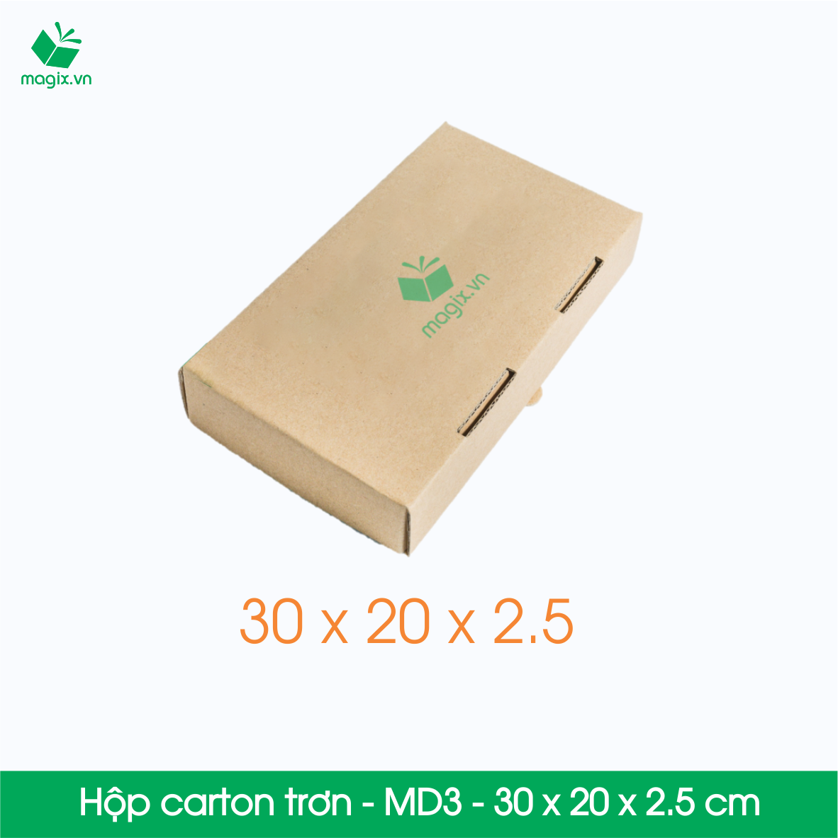 MD3 - 30x20x2.5 cm - Thùng hộp carton - Hộp dẹt trơn đóng hàng
