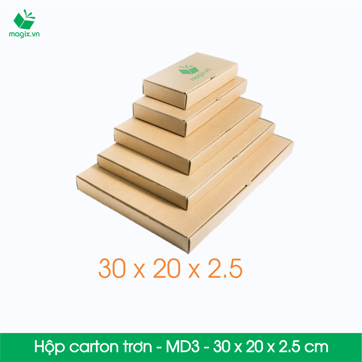 MD3 - 30x20x2.5 cm - Thùng hộp carton - Hộp dẹt trơn đóng hàng