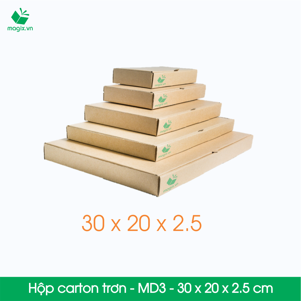 MD3 - 30x20x2.5 cm - Thùng hộp carton - Hộp dẹt trơn đóng hàng