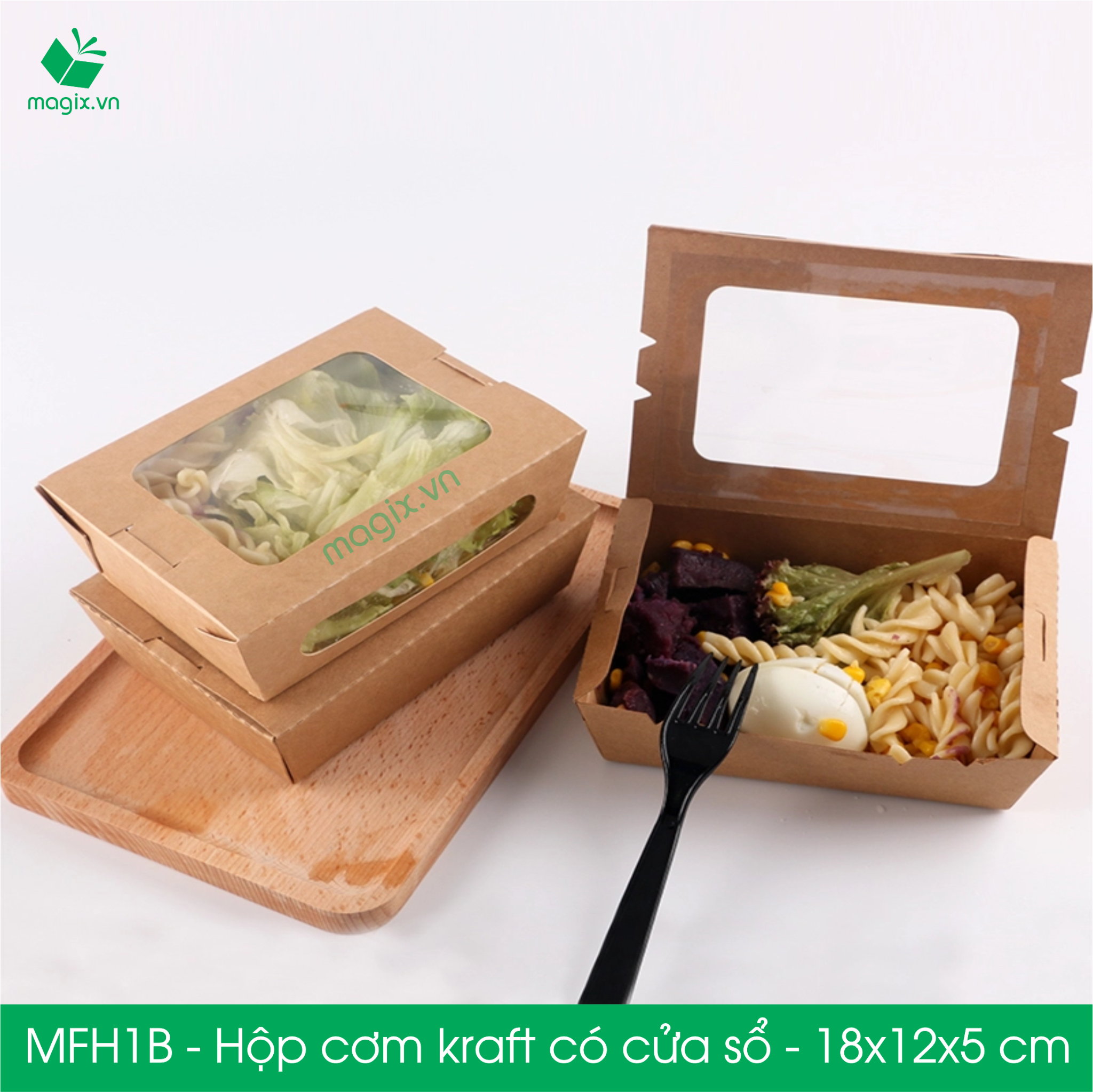 MFH1B - Hộp giấy đựng đồ ăn có cửa sổ - 18x12x5 cm