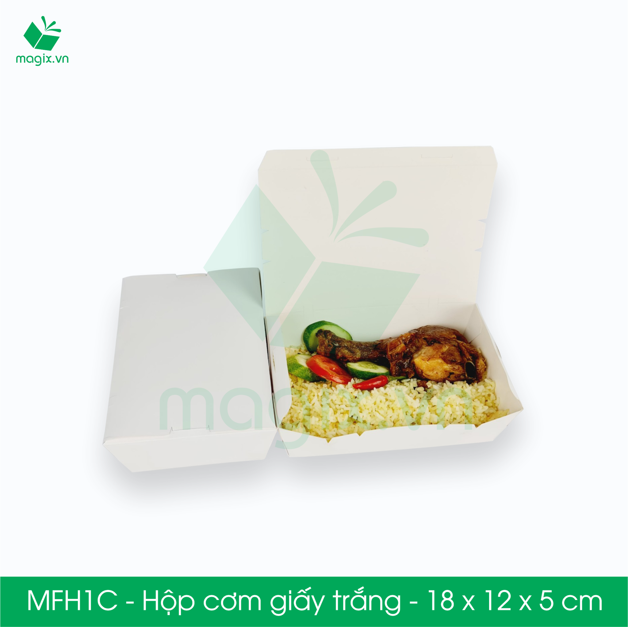 MFH1C - Hộp giấy trắng đựng đồ ăn - 18x12x5 cm