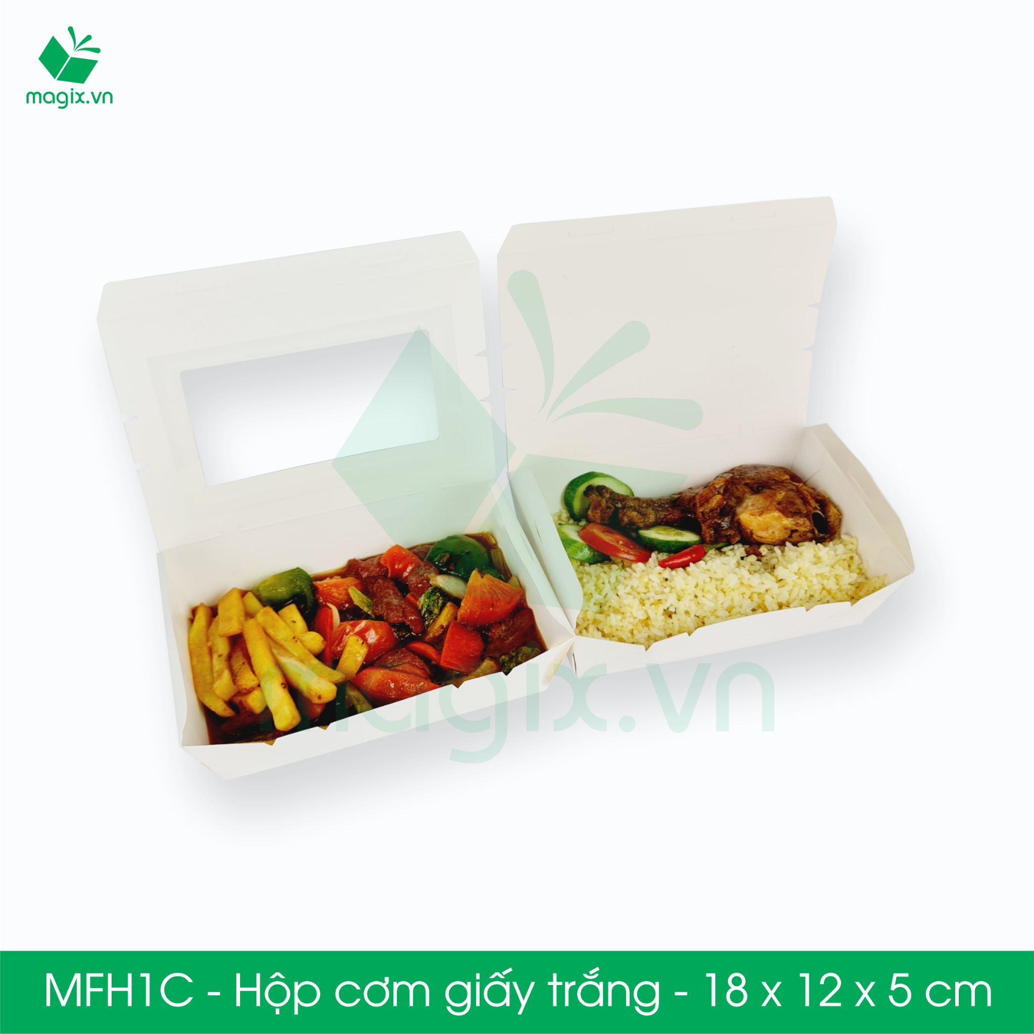 MFH1C - Hộp giấy trắng đựng đồ ăn - 18x12x5 cm