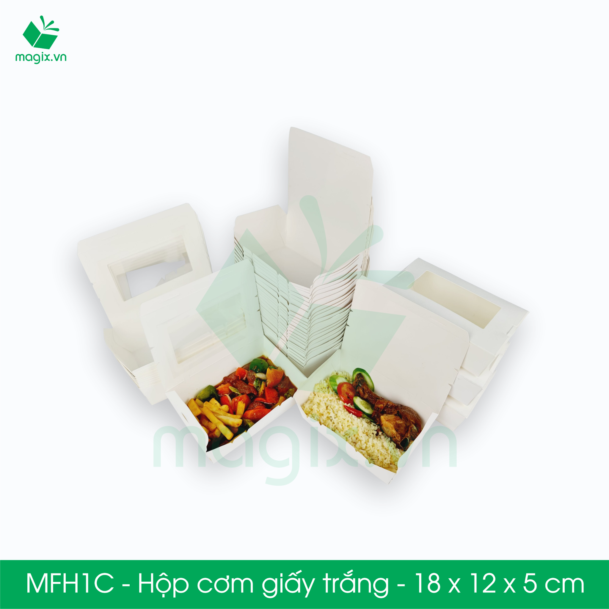 MFH1C - Hộp giấy trắng đựng đồ ăn - 18x12x5 cm