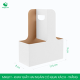  MKQ1T - Khay giấy hai ngăn có quai xách - Trắng - 17.5x8x9 cm 