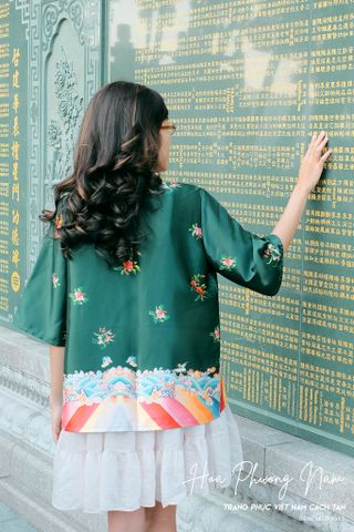 Áo kimono Phụng Dương - Xanh lông công