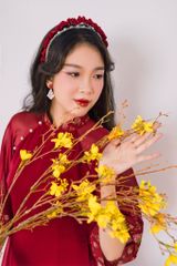 Áo dài Bách Hoa Xuân - Đỏ hoa chùm hồng