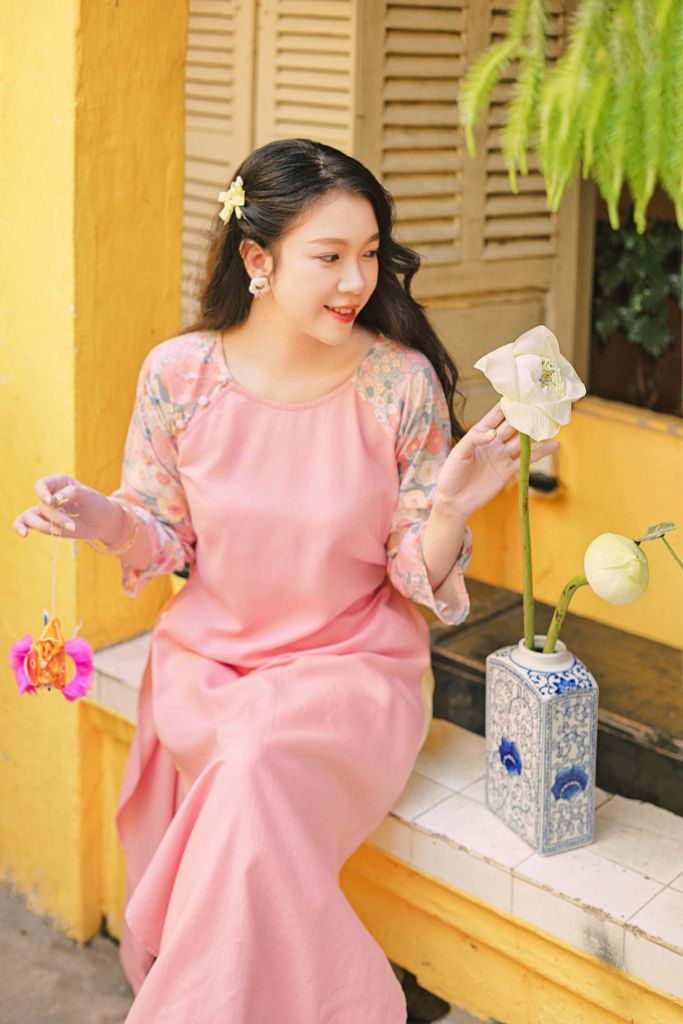 Áo dài linen Quỳnh Lan cổ tròn