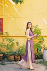 Áo dài linen Mộc Lan cổ tròn