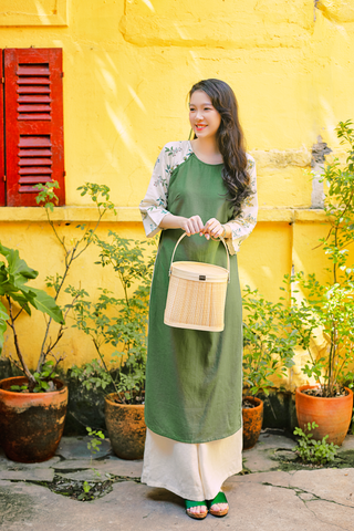 Áo dài linen Trúc Lan cổ tròn