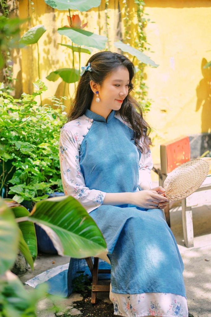 Áo dài linen Chi Lan cổ đứng