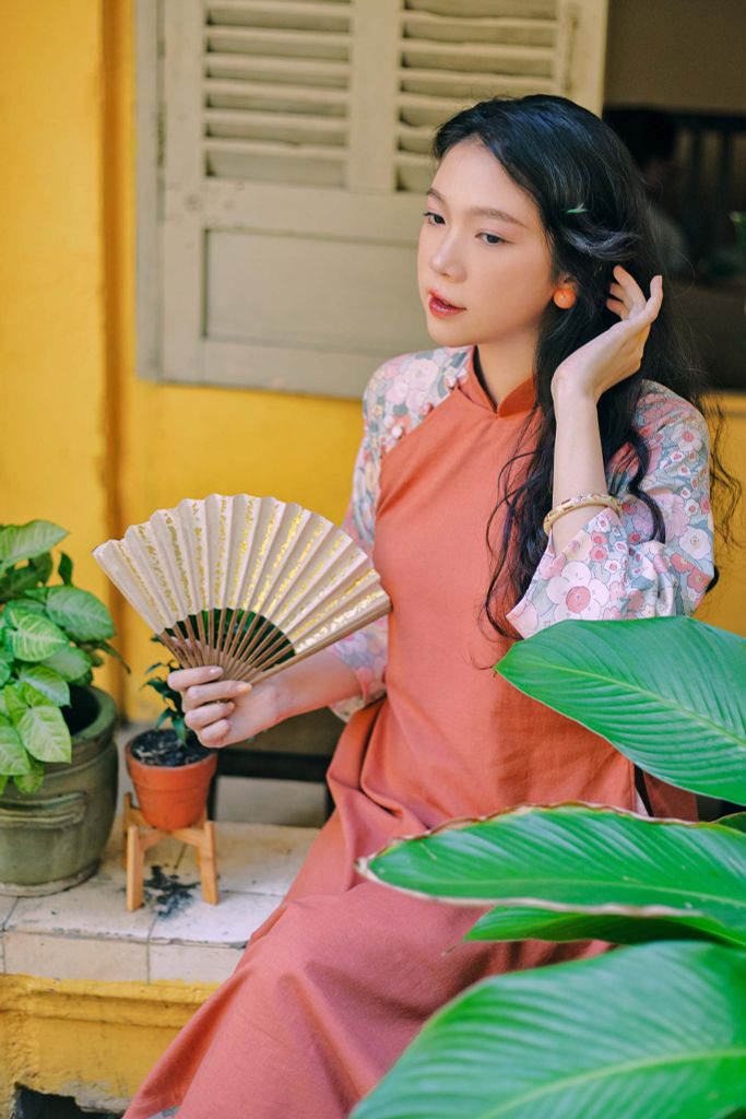 Áo dài linen Khả Lan cổ đứng