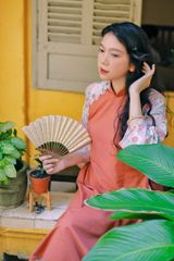 Áo dài linen Khả Lan cổ đứng