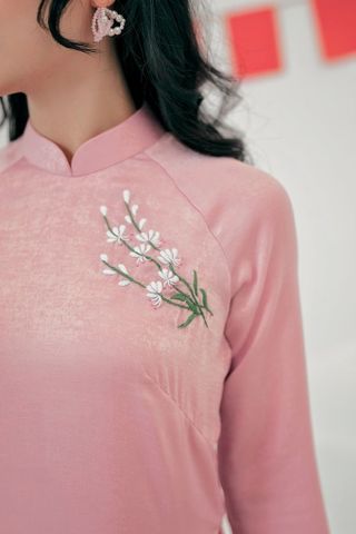 Áo dài Dáng xưa Thêu tay Mùa Vui - Hồng lavender - phiên bản Người lớn