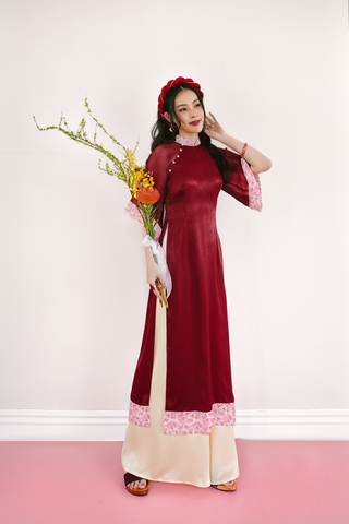 Áo dài Bách Hoa Xuân - Đỏ ánh lụa nhung