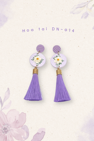 Hoa tai DN-014 Đất Nung Lạc Hoa Bính tím phối dây tua rua